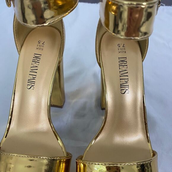 NEW Dream Pairs Metallic Gold High Heels / Open Toe Platform Sandals US 7.5 - Picture 6 of 8
